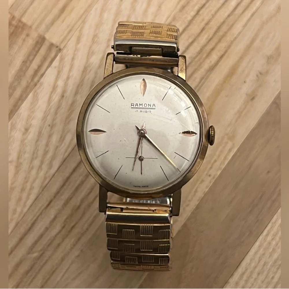 Ramona 17 Rubis Men's Watch RARE Vintage Mechanical Gold Filled Stretch Bracelet